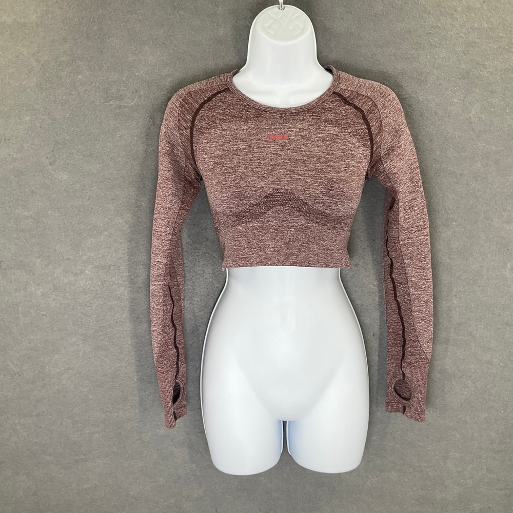 Gymshark Crop Top Maroon‎ Heather Sz S? Seamless Long Sleeve Workout Activewear